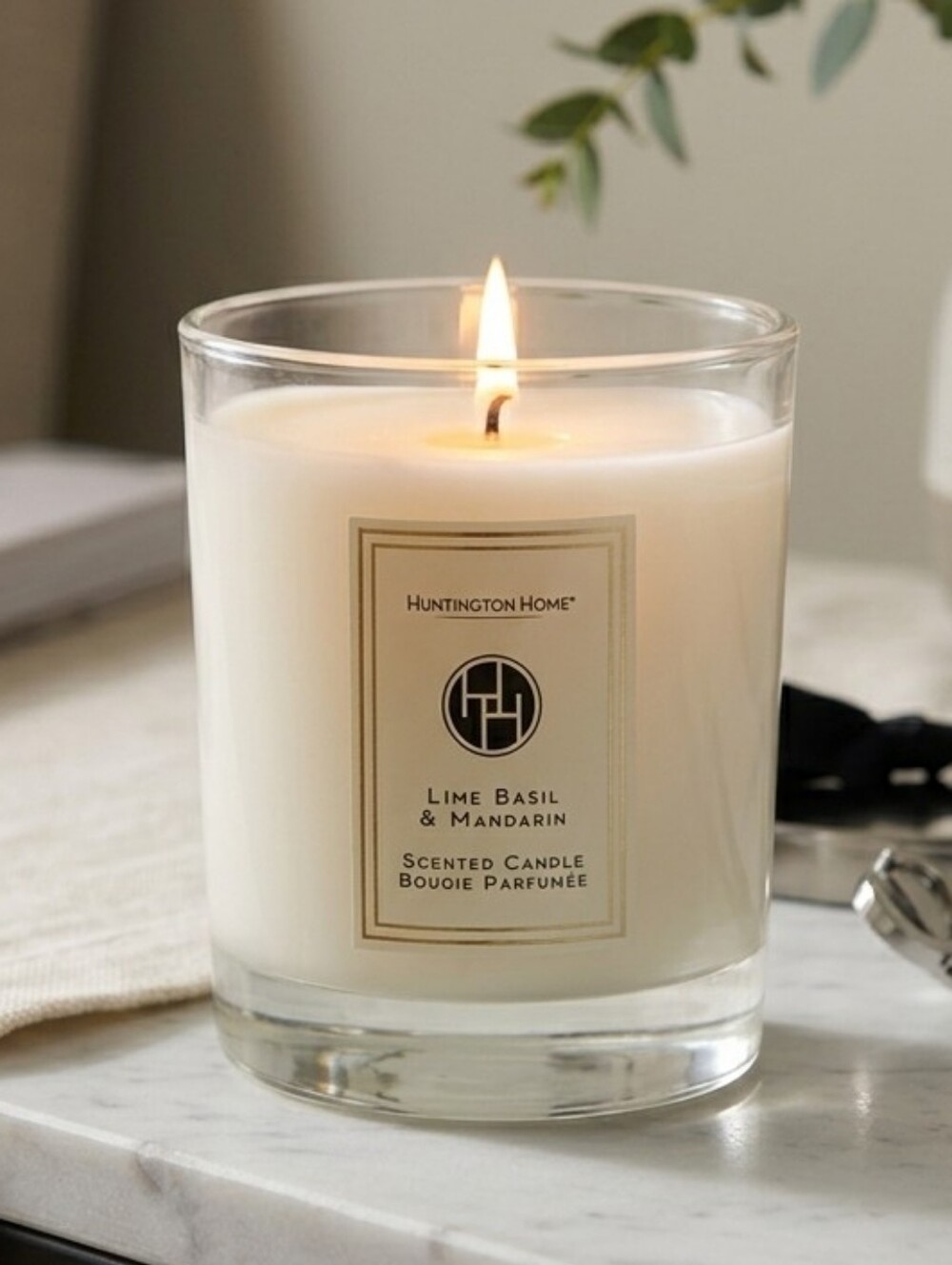 Huntington Home Candle Lime Basil & Mandarin 7 oz Glass Jar Single Wick Wax USA
